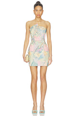 Elliatt Taliah Asymmetical Mini Dress in Blue Multi