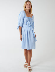Gingham Milkmaid Square Neck Shirred Swing Dress