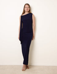 Drape Brooch Detailing Ruched Maxi Dress