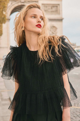 Hunter Bell Heather Top in Onyx Flocked Tulle