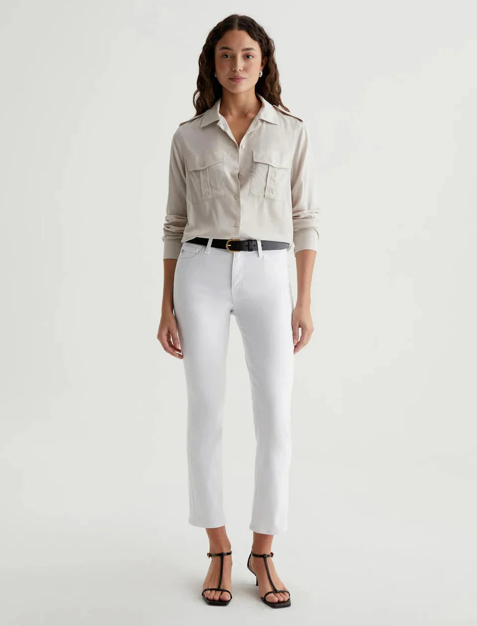 AG Mari Crop Slim Mid Rise Denim in Gallery White