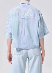 Agolde Merrin Shirt In Wirrel Stripe Powder Blue
