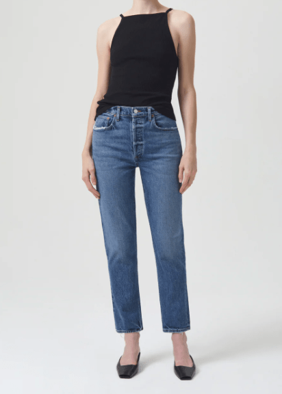 Agolde Riley Long High Rise Straight Jeans in Moor