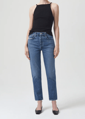 Agolde Riley Long High Rise Straight Jeans in Moor