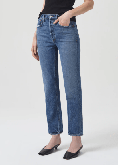 Agolde Riley Long High Rise Straight Jeans in Moor