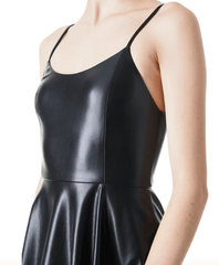 Alice and Olivia Rome Vegan Leather Mini Dress in Black