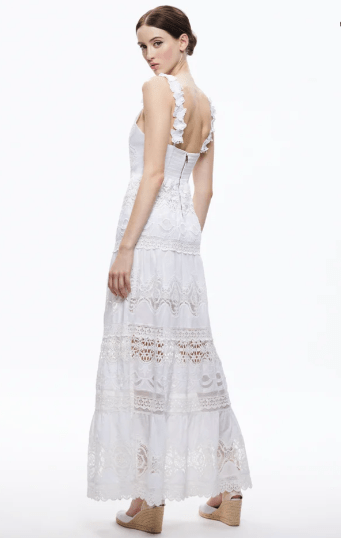 Alice & Olivia Alora Embroidered Maxi Dress in White
