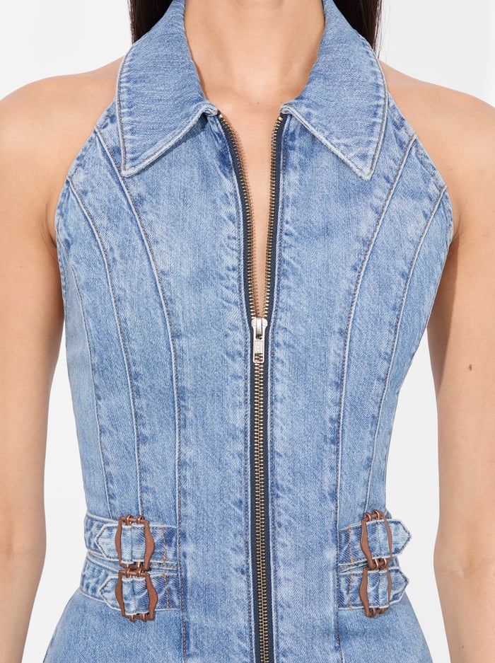 Alice + Olivia Axelle Denim Mini Dress in Peyton Vintage Blue