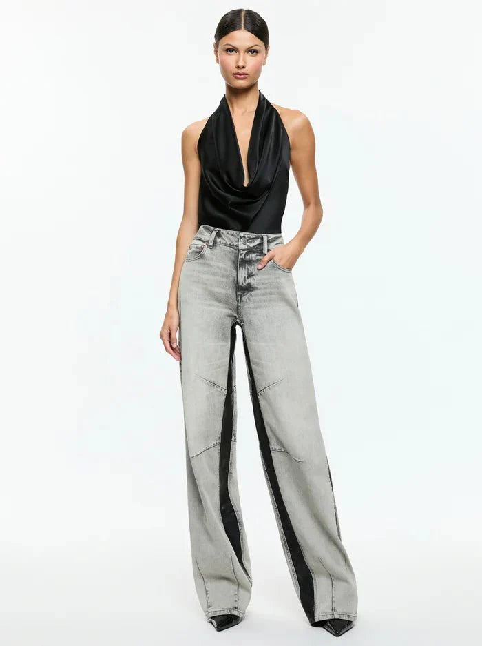 Alice + Olivia Ayanna Deep Cowl Top in Black