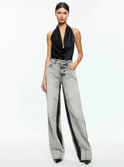 Alice + Olivia Ayanna Deep Cowl Top in Black