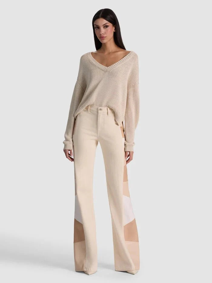 Alice + Olivia Beautiful Vegan Patchwork Jean in Off White Multi