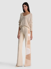 Alice + Olivia Beautiful Vegan Patchwork Jean in Off White Multi