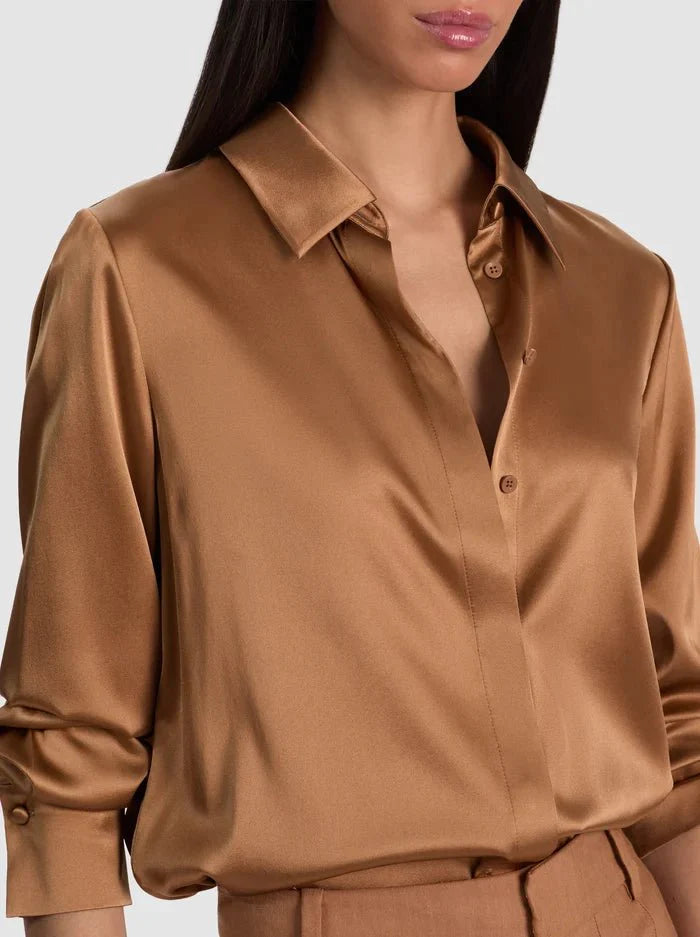 Alice + Olivia Brady Silk Blouse in Tan