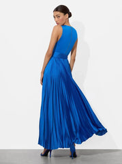 Alice + Olivia Chara Pleated Maxi Dress in True Blue