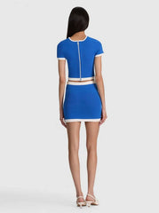 Alice + Olivia Ciara Cropped Pullover in Blue Iris/Soft White