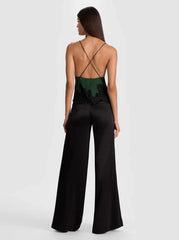 Alice + Olivia Claudia Lace Slip Top in Green Mystique Black