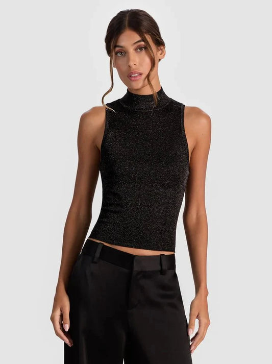 Alice + Olivia Darcey Metallic Tank in Black