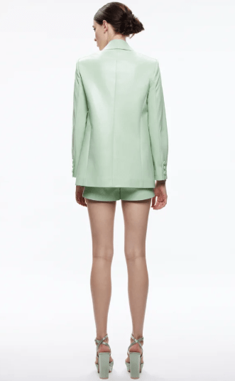 Alice & Olivia Denny Vegan Leather Shawl Collar Blazer in Pistachio
