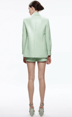 Alice & Olivia Denny Vegan Leather Shawl Collar Blazer in Pistachio