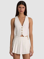 Alice + Olivia Donna Linen Vest in Off White