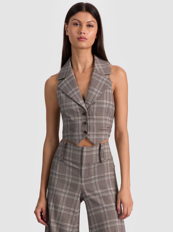 Alice + Olivia Donna Vest in Dark Chocolate Off White