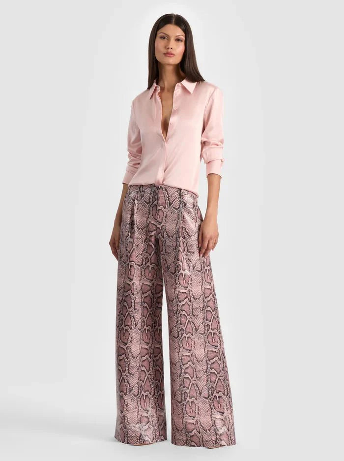 Alice + Olivia Eric Snakeskin Pant in English Rose Black