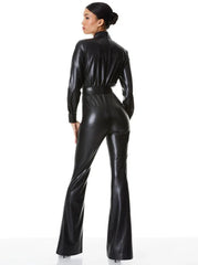 Alice + Olivia Evita Vegan Leather Jumpsuit in Black