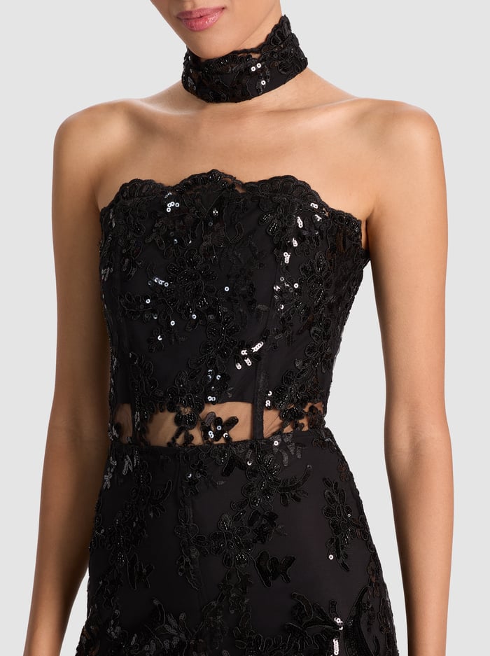 Alice + Olivia Georgie Embellished Lace Jumpsuit in Black
