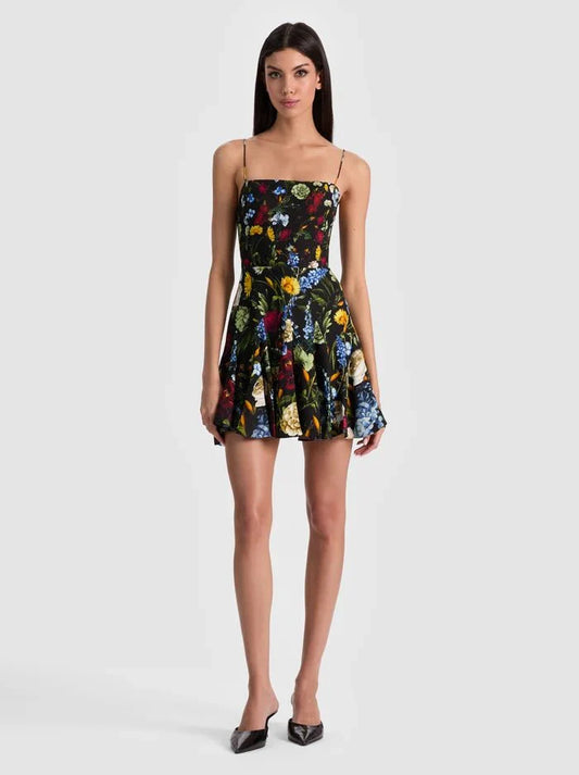 Alice + Olivia Ginny Mini Dress in Social Hour Black