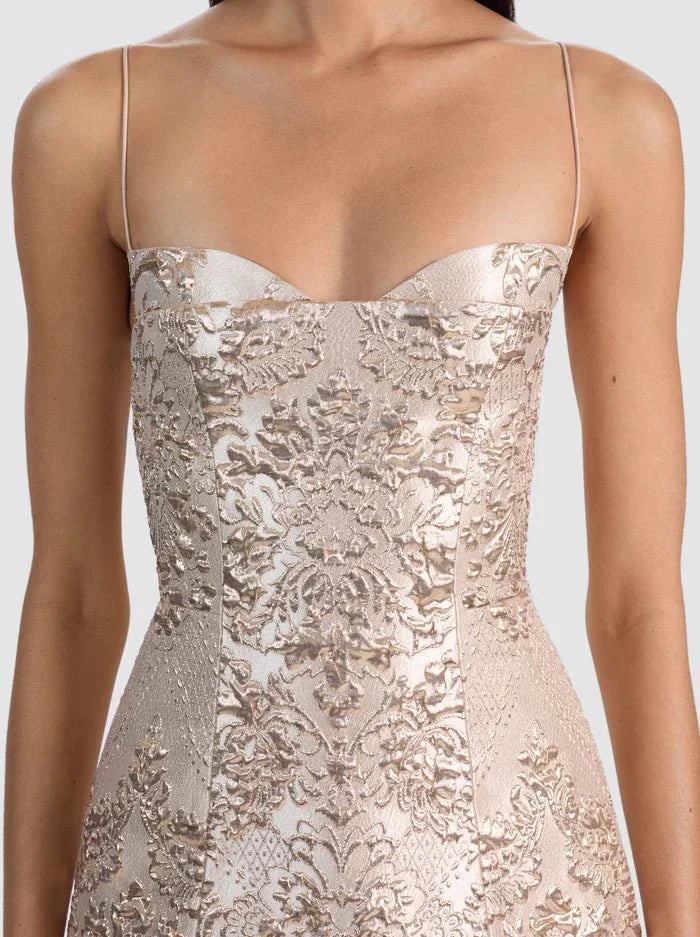 Alice + Olivia Hallie Peekaboo Mini Dress in Gold
