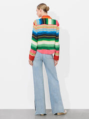 Alice + Olivia Hannon Tie Front Blouse in Rainbow Reef