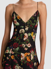 Alice + Olivia Julietta Mini Slip Dress in Magic Garden Black