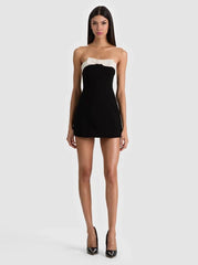 Alice + Olivia Katya Sculpted Bow Romper in Black Off White