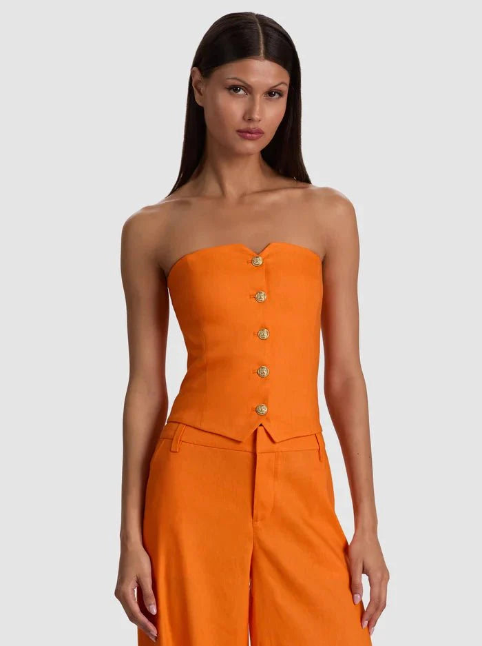 Alice + Olivia Kelcey Strapless Linen Vest in Orange