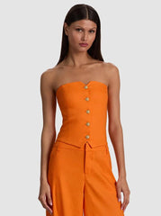 Alice + Olivia Kelcey Strapless Linen Vest in Orange