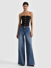 Alice + Olivia Kelcey Strapless Satin Vest Top in Black
