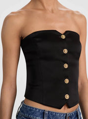 Alice + Olivia Kelcey Strapless Satin Vest Top in Black