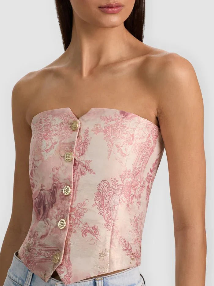 Alice + Olivia Kelcey Strapless Vest Top in English Rose Toile