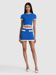 Alice + Olivia Kipp Mini Skirt in Blue Iris Off White