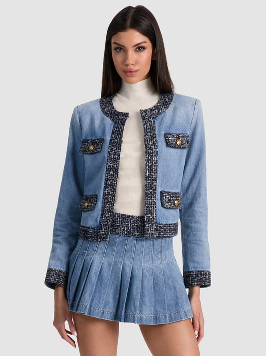 Alice + Olivia Landon Cropped Denim Jacket in Celine Vintage