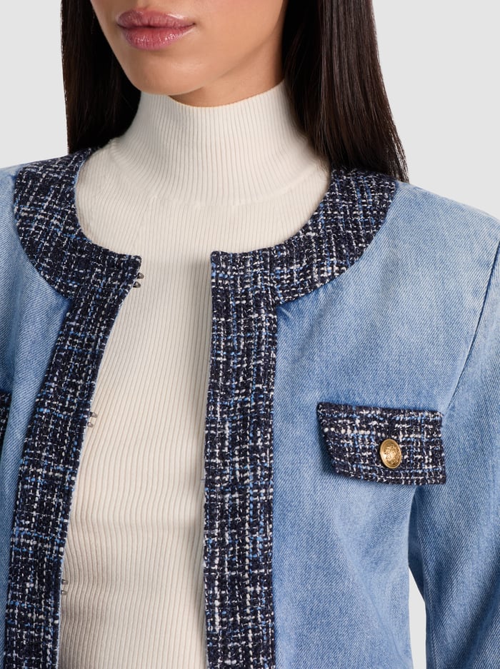 Alice + Olivia Landon Cropped Denim Jacket in Celine Vintage