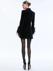 Alice + Olivia Latoya Feather Cuff Blazer Mini Dress in Black