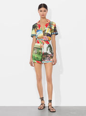 Alice + Olivia Leighton Pajama Romper in Island Dreams Multi