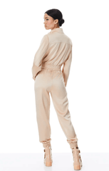 Alice + Olivia Levi Front Zip Jumpsuit in Almond