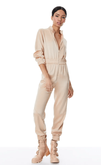 Alice + Olivia Levi Front Zip Jumpsuit in Almond
