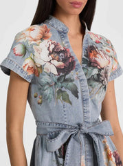 Alice + Olivia Lucy Denim Shirt Dress in Sierra Vintage/Multi