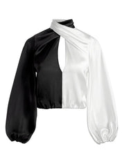 Alice + Olivia Mahogany Twist Neck Cropped Top in Black/White