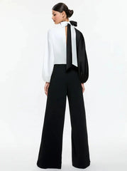 Alice + Olivia Mahogany Twist Neck Cropped Top in Black/White