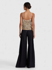 Alice + Olivia Nicolette Sequin Tank in Sand Gold