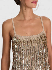 Alice + Olivia Nicolette Sequin Tank in Sand Gold
